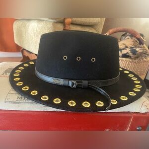 Pendleton Southwest 100% Wool Felt Outback Black Hat with Gold Eyelets Medium